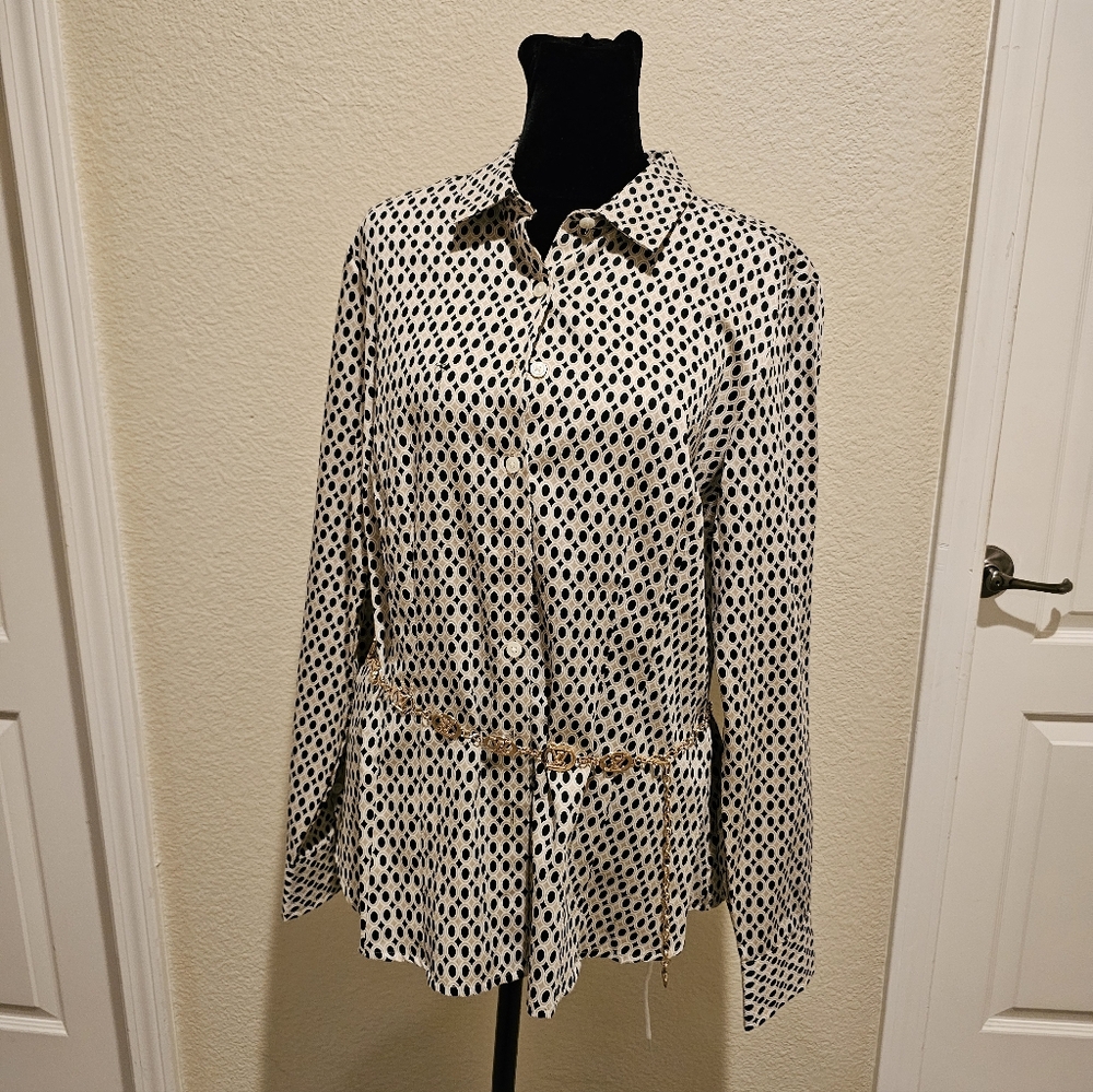 Van Heusen Black and White Polka Dot Button-Down Shirt